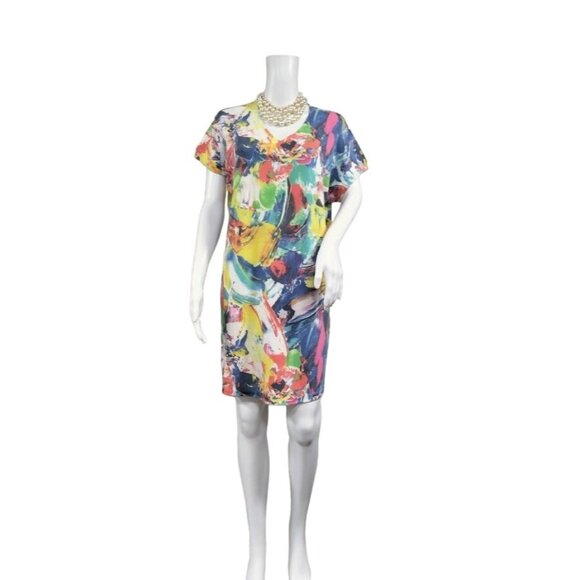 NWT Nally & Millie Short Sleeve Paint Print V-Neck Mini Dress S/M - Picture 1 of 7